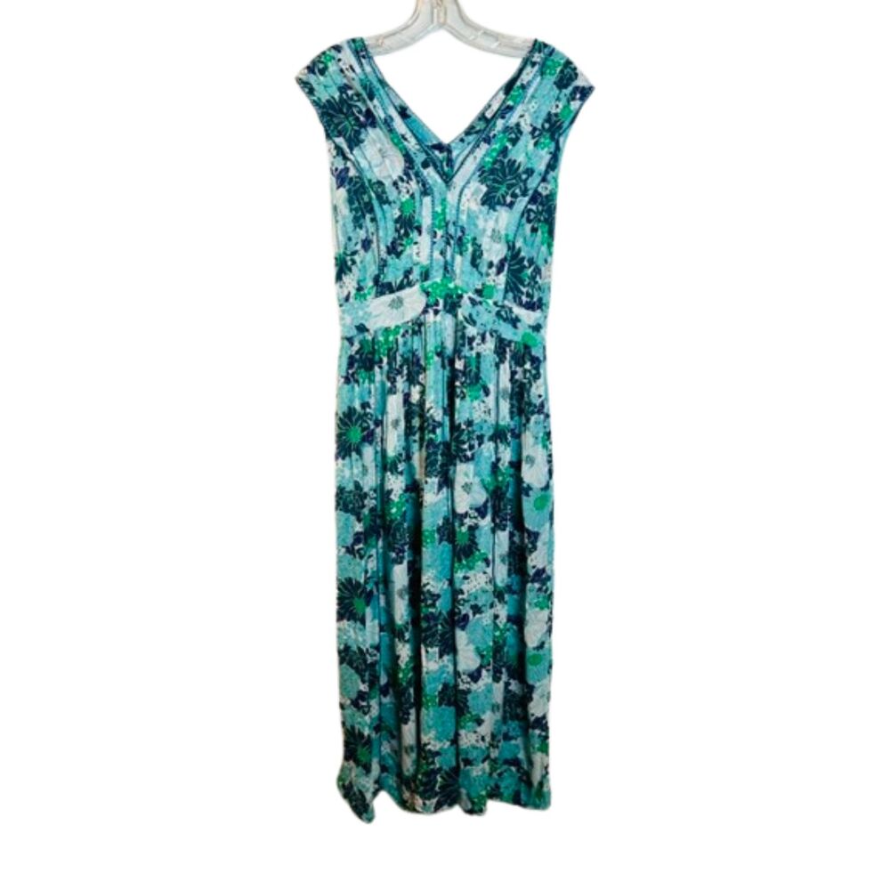 Poupette St Barth Blue Green Floral Maxi Dress Sleeveless V-Neck Size Small - Picture 1 of 5